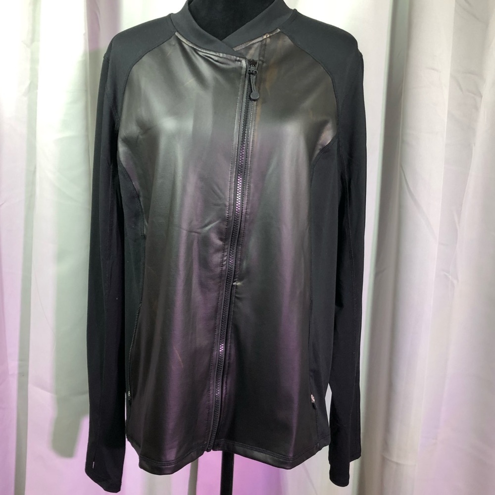 Livi Active Faux Leather Bomber Jacket Angled Zip Distressed Lightweight 22/24
